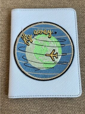 Passport Cover with 'Fly Away' Earth Patch - Light Blue- Stoney Clover